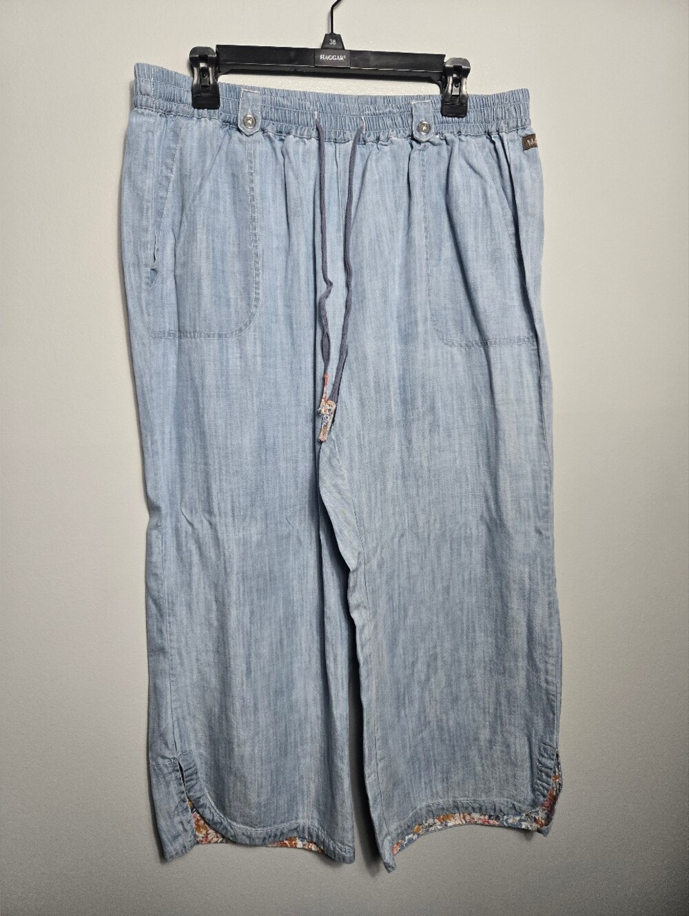 Matilda Jane Chambray Wide Leg Cropped Pants Floral Cuff Drawstring Capri Large
